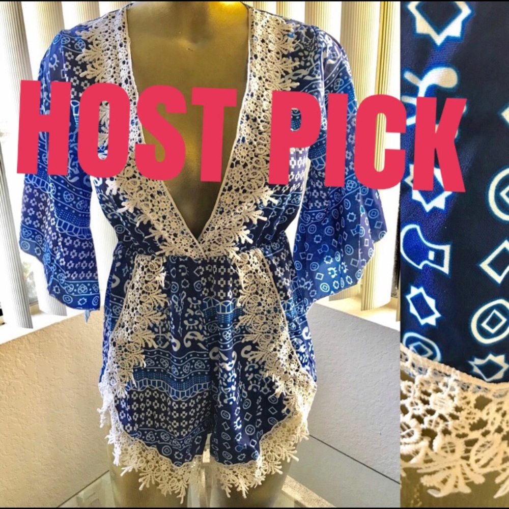 Santorini Inspired Mediterranean Print ROMPER Size Small